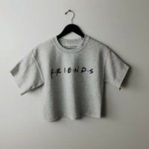 Oversized Friends Crop Top Tee Gray S